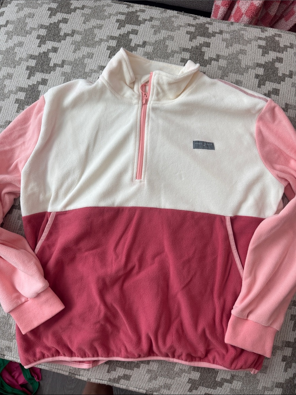 Simply Southern Pink & White Colorblock Half-Zip Pullover